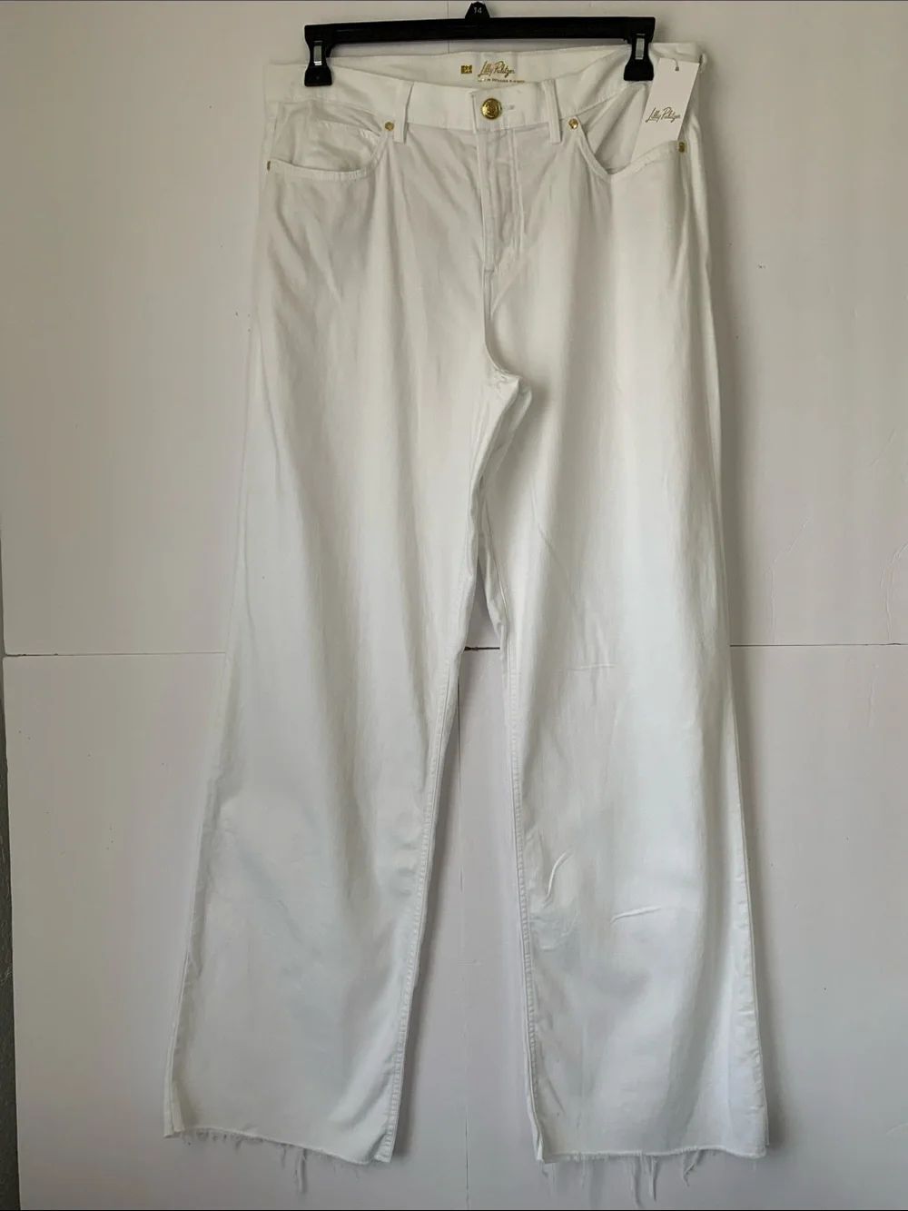 NWT Lilly Pulitzer White Straight Raw Fairy Hem Stretch Women Pants Size 14